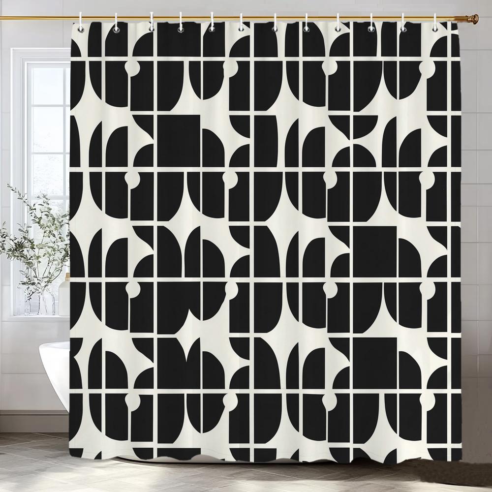 Modern Geometric Shower Curtain, Stylish Design Modern Minimalist Bathroom Curtain , Home Decoration Curtain With Hooks