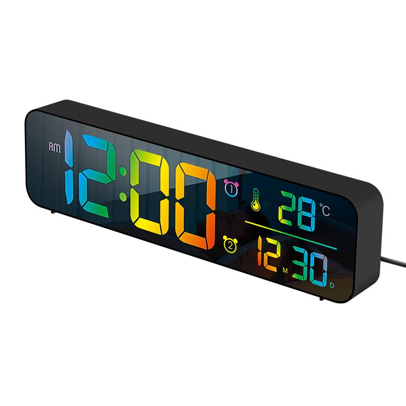 LED Digital Alarm Clock Snooze Temperature Date Display USB Desktop Strip Mirror LED Clocks for Living Room Decoration