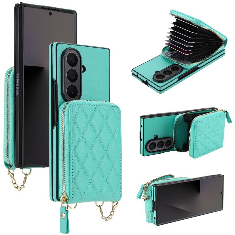 For Samsung Galaxy Z Fold 8 Ultra 7 6 5 Long Lanayrd Leather Zip Wallet Multi Card Phone Case Crossbody Flip Purse Holder Cover