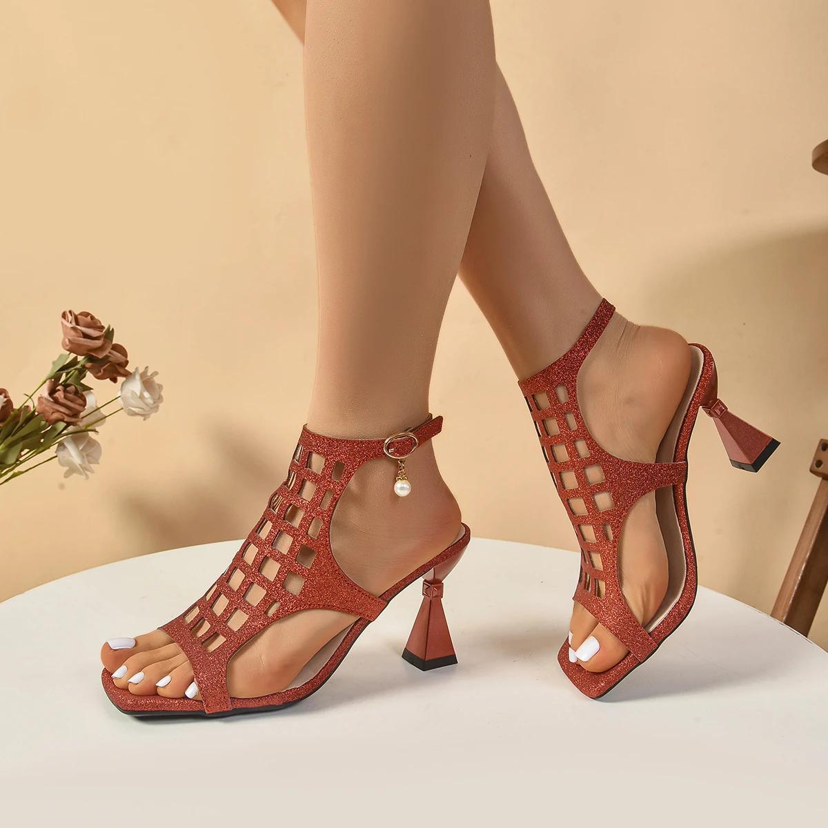 

Летние новые туфли-лодочки с квадратным носком, удобные и элегантные, с неглубоким вырезом и высоким каблуком, модные и сексуальные, для вечеринок, для женщин 36 красный