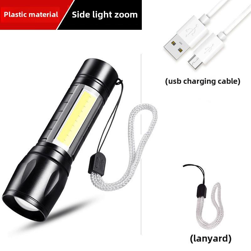 511 Mini USB Rechargeable LED Flashlight with COB, Telescopic Zoom, and Logo Printing