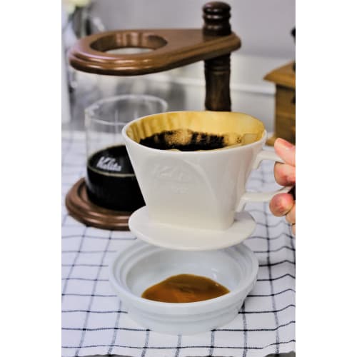 Kalita Hasami ware coffee drip tray with excellent heat retention, made in Japan. #44040. Stylish porcelain design. Perfect for camping, outdoor activ