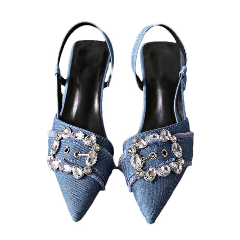 Cowboy Women's Heeled Sandals Crystal Pointed Toe Elegant Shoes Sexy Heels Slippers 2025 Summer Party Pumps New Mujer Zapatos