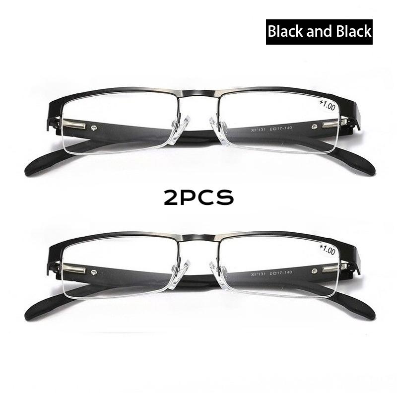 2Pcs Metal Half Frame Business Reading Glasses Men Presbyopic Eyewear Vintage Square Male Hyperopia Glasses+1.0+1.5+2.0+2.5To4.0