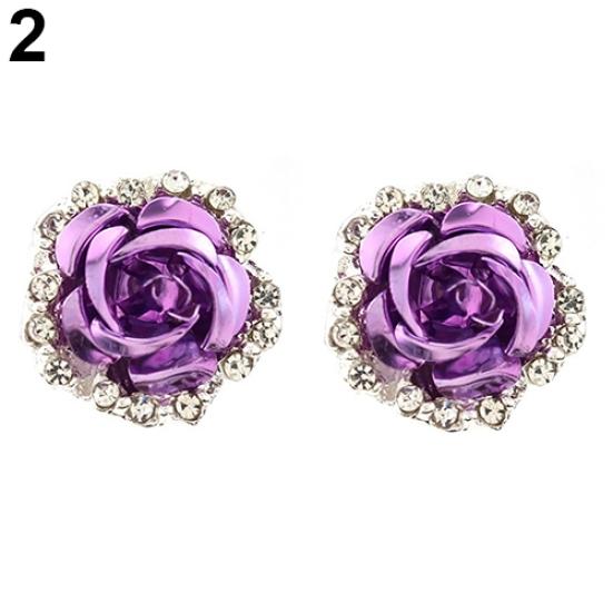 Boucles d'oreilles élégantes en strass, fleur de Rose, Clip d'oreille, bijoux de perçage pour femmes