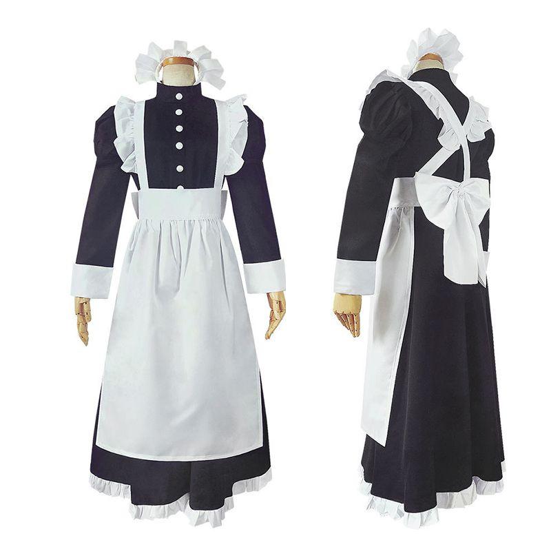 Style Long British Maid Outfit Men Women Lace Cosplay Dress Halloween Costume