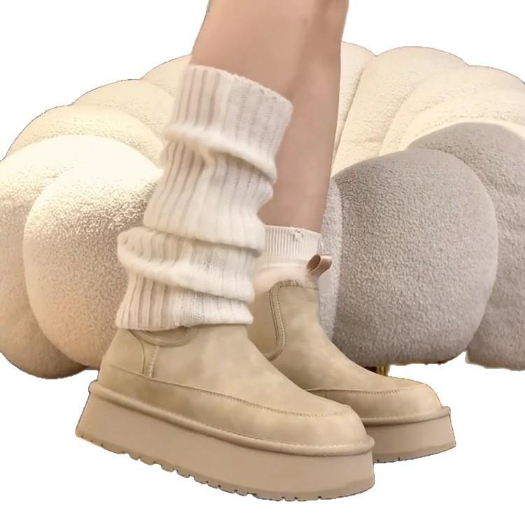 Thick-soled inner height-increasing leather fur snow boots women's 2025 winter new piled thick cotton shoes short boots