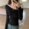 Black Long-Sleeve Off-Shoulder Top – Sexy Autumn Clavicle Design