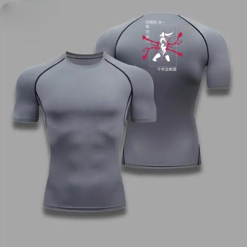 Men Short-Sleeve Compression T-Shirt Breathable Quick-Drying Elasticity Spider Bleach Print Running Cycling Gym Workouts Shirts