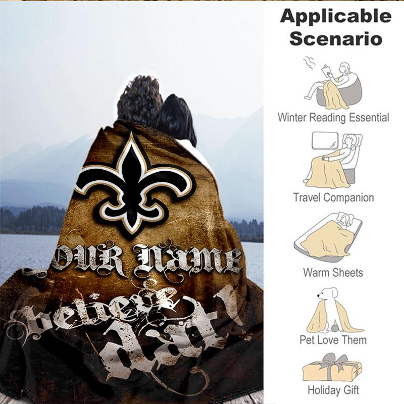 1PC Custom Name Blanket Orleans Saints Logo Flannel blankets Patterns Throw Blanket All-Season Soft Gift for Couch, Bed, Camping, Birthday gifts