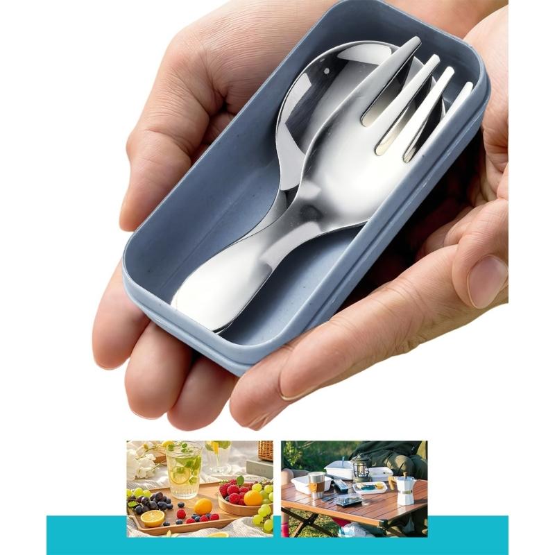 Portable Kids Utensils Set with Stainless Steel Spoon Fork and Case, Mini Tableware for Lunch Box Picnic Camping