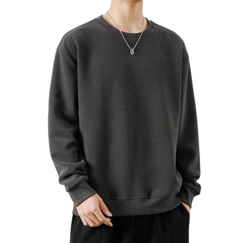 Woodpecker Men's Waffle Knit Long Sleeve T-Shirt - Round Neck, Thick Cotton, Versatile Casual Base Layer for Spring and Autumn