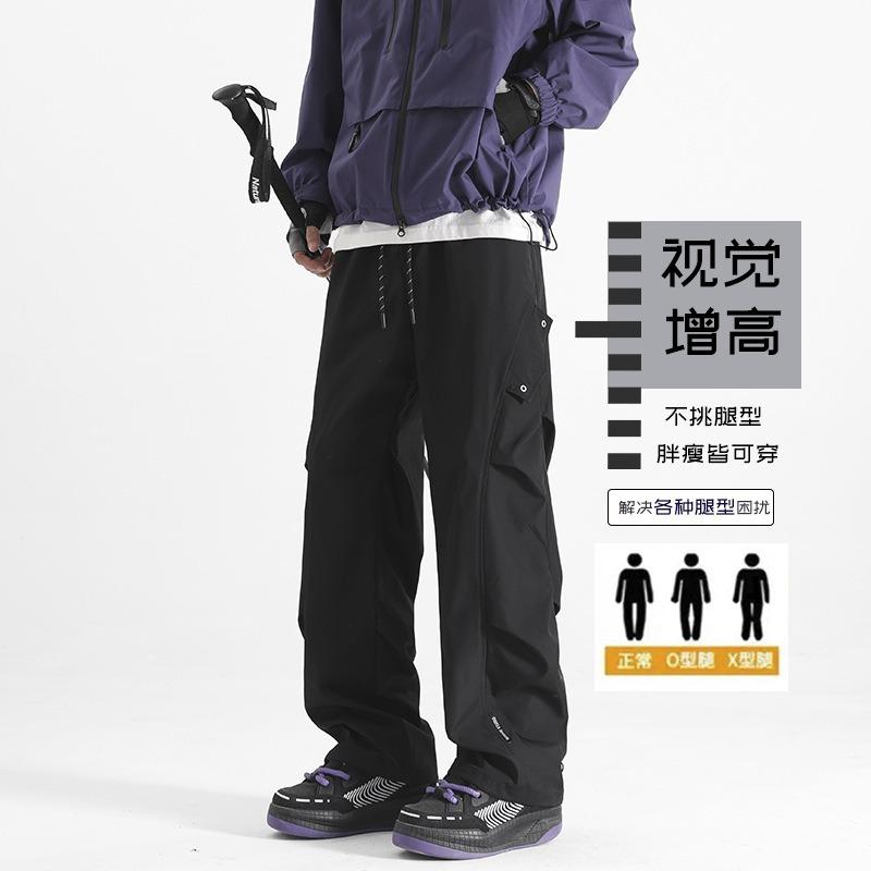 Outdoor Men's Soft Shell Charging Pants Casual Versatile Men's Tooling Velvet Loose Waterproof Pants Men