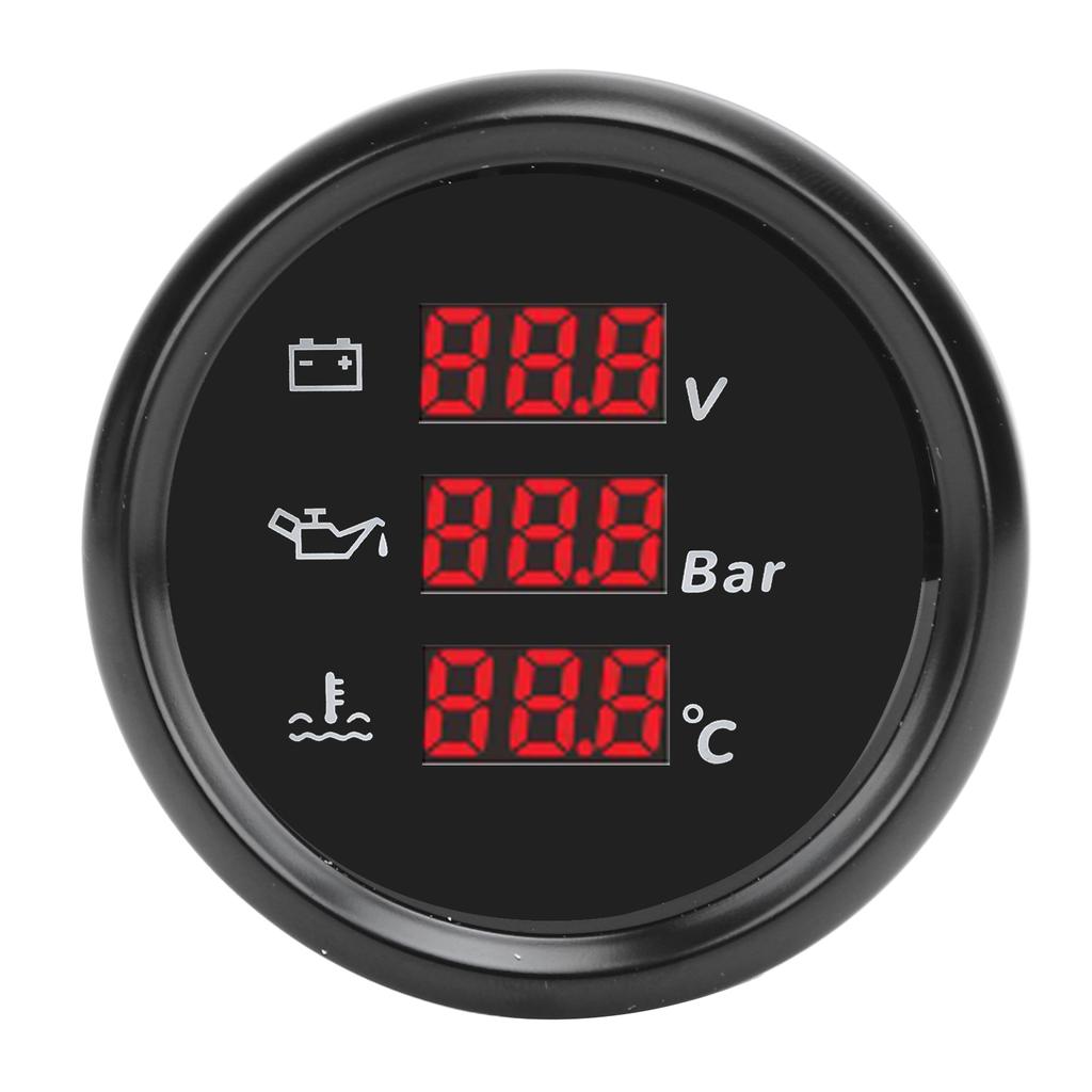 52mm Miernik Napięcia Ciśnienia Oleju Temperatury Wody Czerwone Podświetlenie Wodoodporny Cyfrowy Woltomierz Temperatury Wody Ciśnienia Oleju do Łodzi