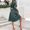 2025 New Summer Women's Decoration Waist Short Sleeve Leopard Print Dress