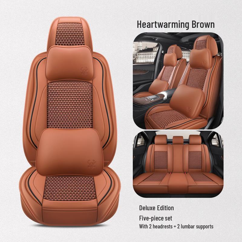 BS38 Ice Silk Leather All-Season Car Seat Cushion - Universal Fit for SUV, Sedan, Pickup, Off-Road Vehicle.
