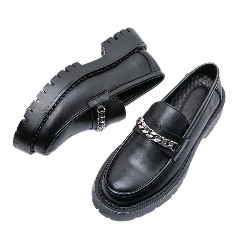 Cheap thick-soled British style leather shoes lazy casual loafers youth height-increasing nightclub wedding shoes