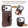 Genuine Leather Case With Wrist Strap Kickstand For For Iphone 17 Pro Max 16 1 14 13 12 Crocodile Pattern Protective Funda