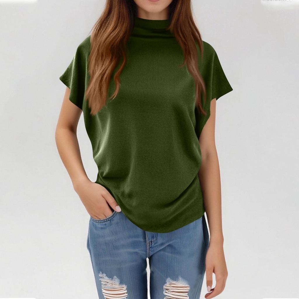 Women's Turtleneck Top Crewneck Short Sleeve T-shirt