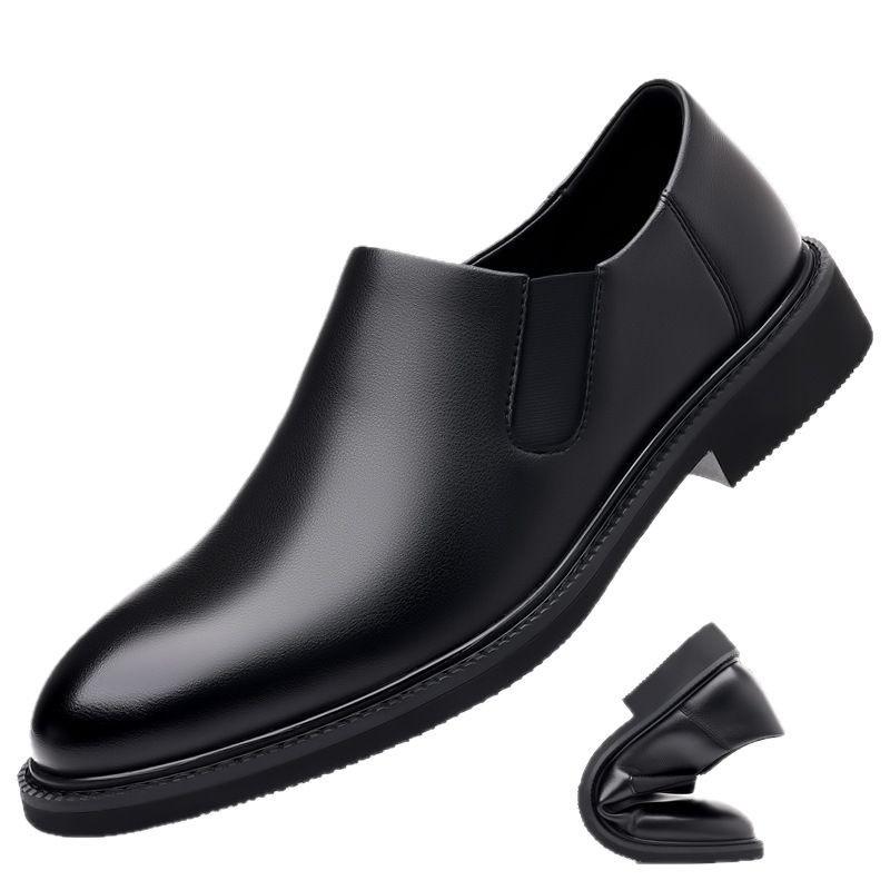 Autumn new men's shoes round head short boots wedge heel comfortable heightening driving shoes one pedal business leather shoes