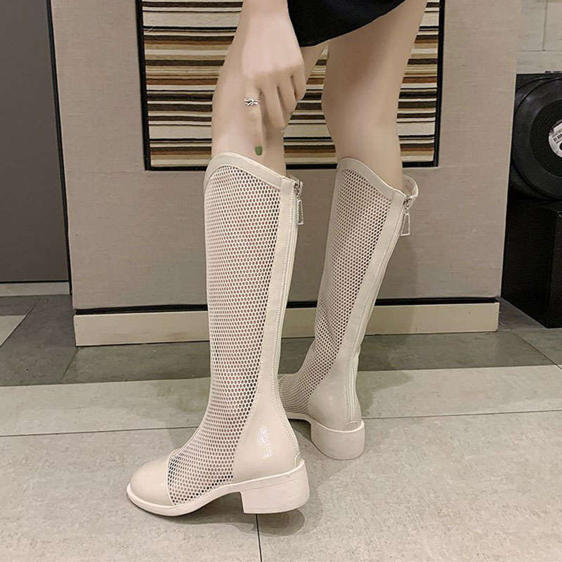 White boots women's 2025 new breathable hollow mesh boots summer thin mesh boots thin boots knight boots