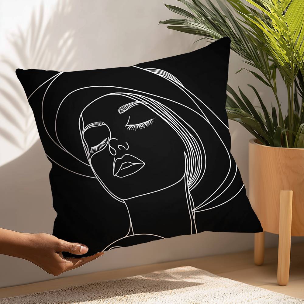 Black White Lines Fashion Woman Pillow Case Plush Fabric Soft Pillowcase Double Sided Print Cushion Cover Household Gifts
