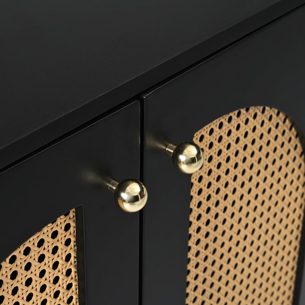Sideboard with 4 Rattan Doors, Modern Buffet Cabinet Multipurpose Cabinet with Ample Storage Space, Adjustable Shelf, Side Cabinet for Living Room/dining Room