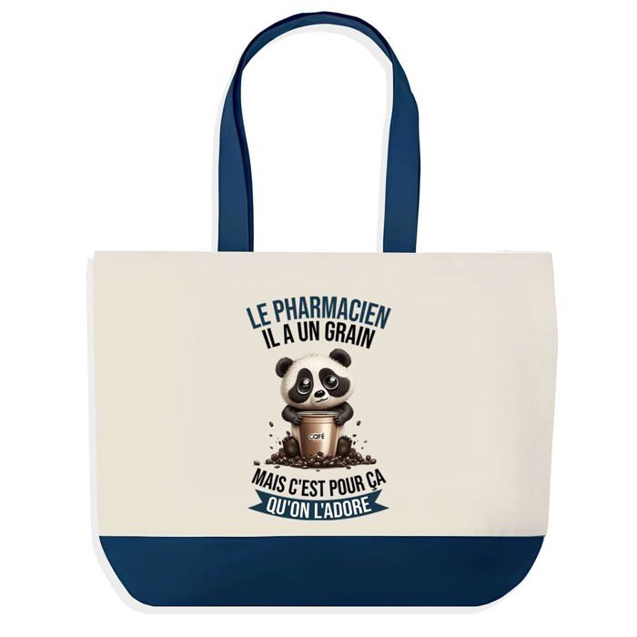 Sac cabas - PLANETEE - Pharmacien Panda - Bleu - Coton 40x45 cm - Grand format