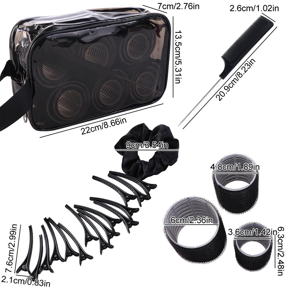 35Pcs Black Self-Grip Hair Rollers Set DIY 3 Sizes Rollers Curly Hair Roller with Comb Reusable Heatless Hair Curlers
