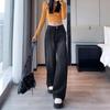 Women's Black-Grey High-Waisted Loose Fit 2025 Autumn Wide-Leg Slimming Drape Straight-Leg Floor-Length Jeans