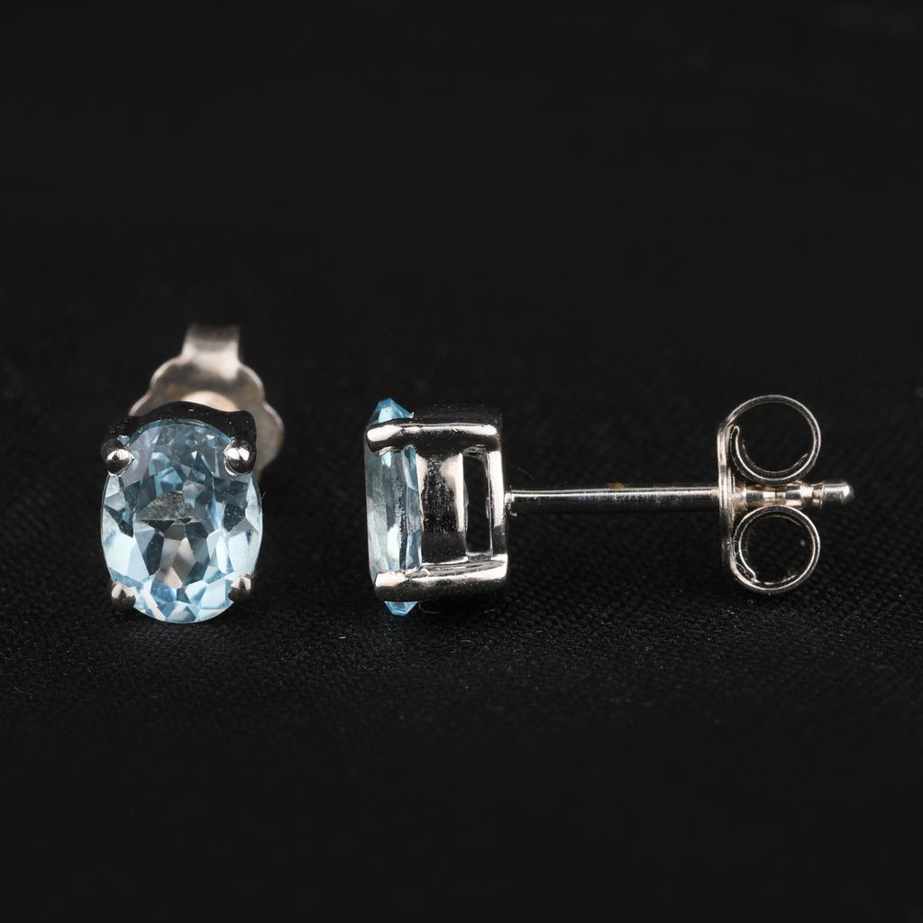 925 Silver Blue Topaz Oval Earrings Women Elegant Gemstone Jewelry Gift