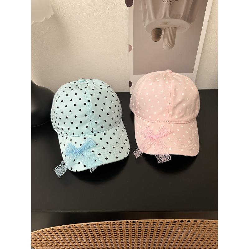 

Polka dot~ original bow lace baseball cap new big head circumference sunshade sunscreen anti-cap adjustable