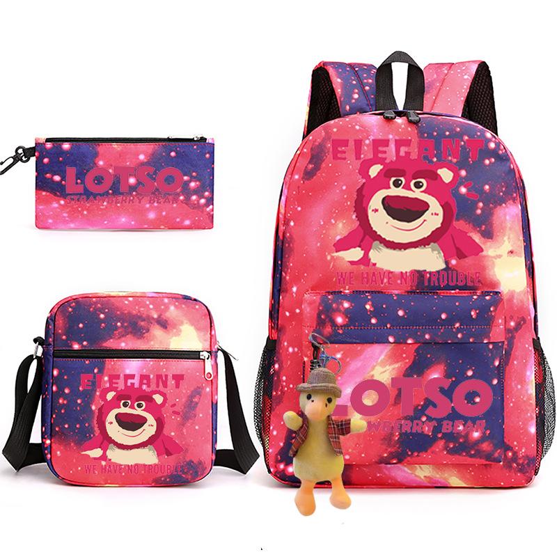 Large Capacity Schoolbag with Shoulder Strap; Student Three-piece Pencil Case Set
