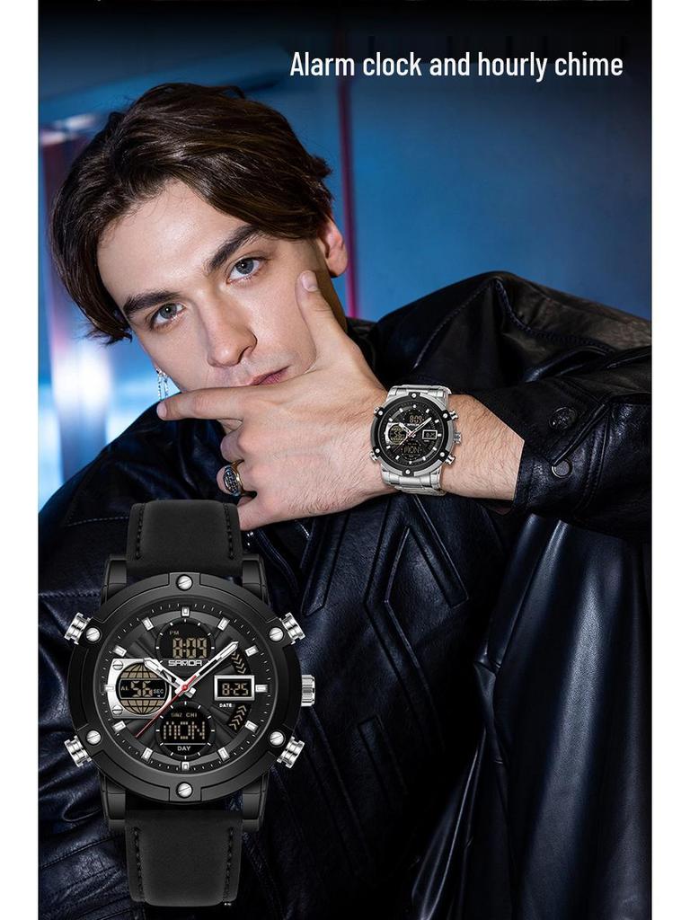 SANDA Men's Multi-Time Zone Steel Band Watch - Luminous, Waterproof, Alarm & Stopwatch Features