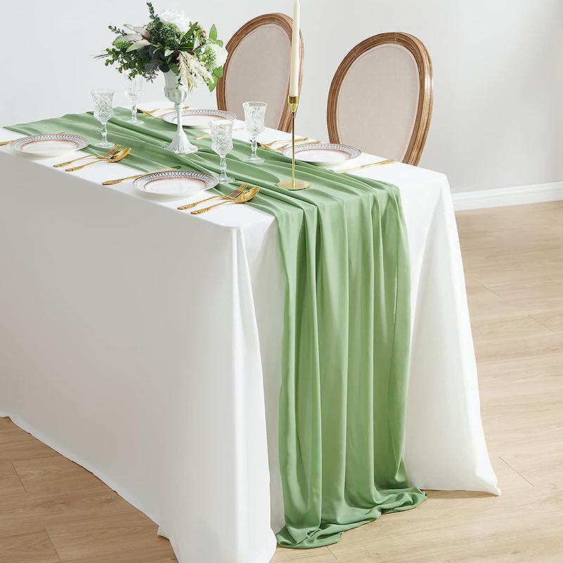 Sage Green Chiffon Table Runner Wedding Decoration Baby Shower Birthday Parties Christmas Halloween Thanksgiving Events Supplies