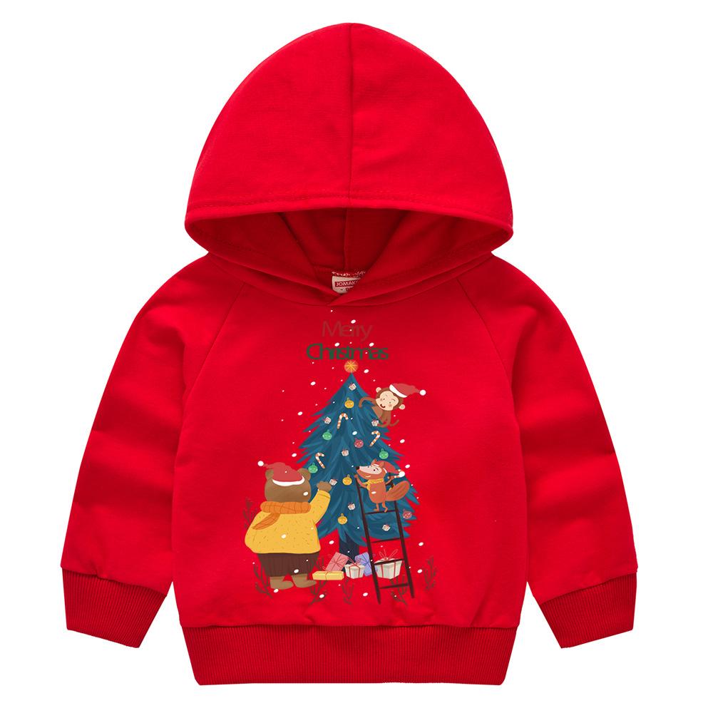 Christmas New Year Cartoon Spring and Fall Children's Printed Hooded Sweater Boys and Girls Casual Tops with Hoodie