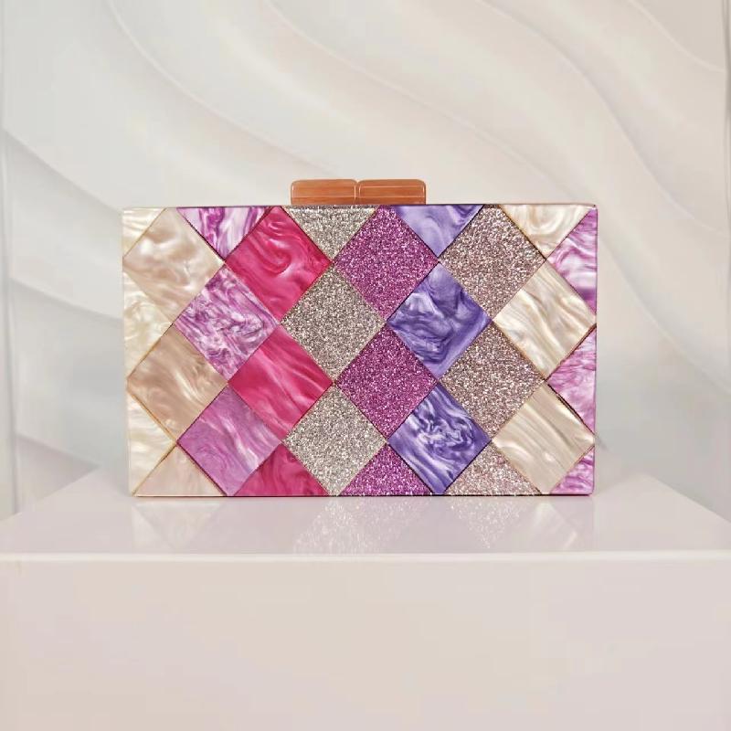 Clutch Shoulder Banquet Acrylic Evening Bag Contrasting Colors Crossbody Patchwork Wedding New Women's Bag Casual Famous Brands