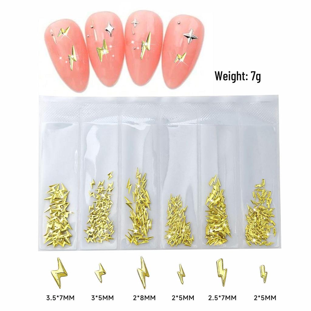 Gold & Silver Starburst Nail Art Set: Cross, Rivets & Lightning Elements