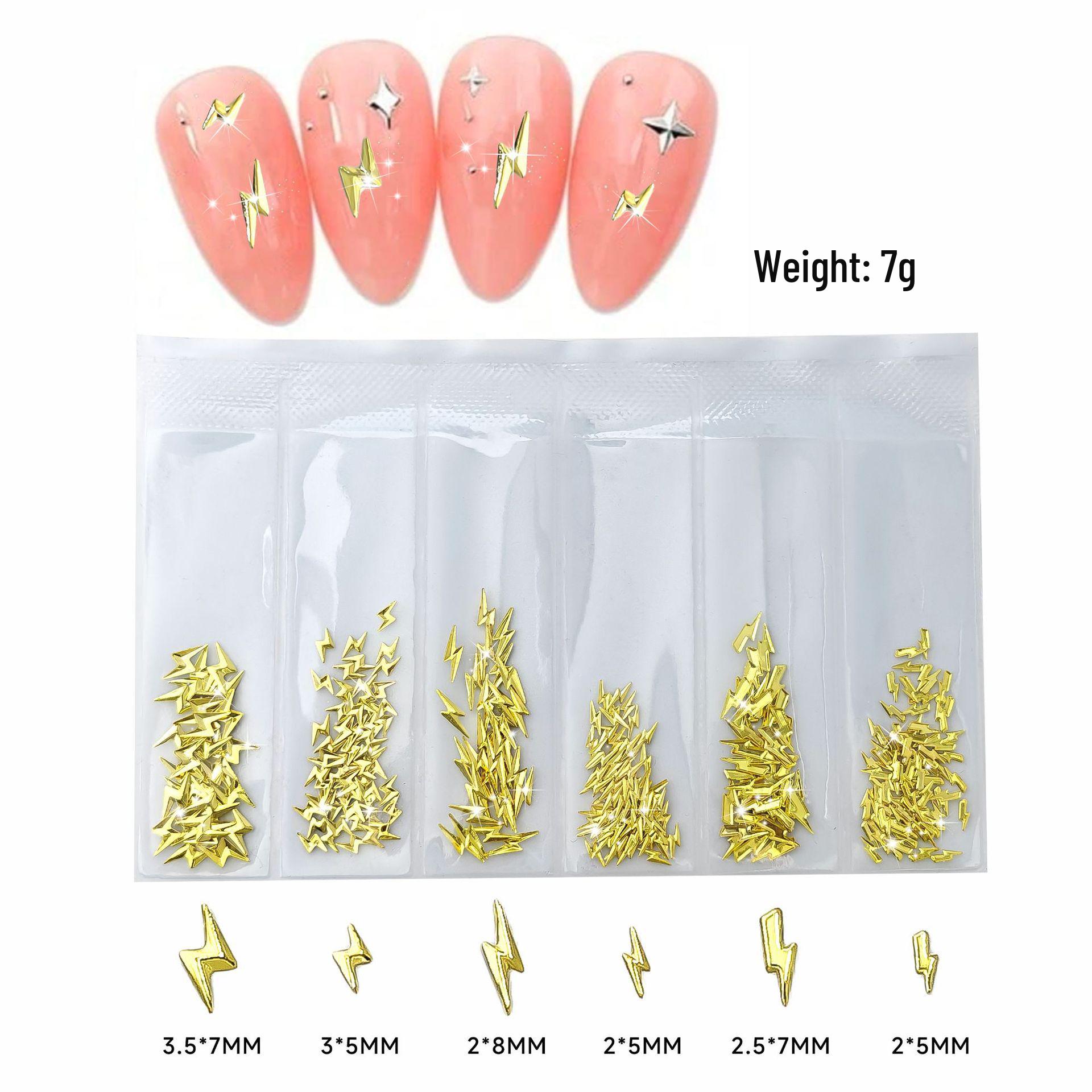 Gold & Silver Starburst Nail Art Set: Cross, Rivets & Lightning Elements