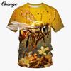 Summer Round Neck 3D Honeybee Pattern Print Top Fashionable Casual Short Sleeved Men's T-shirts