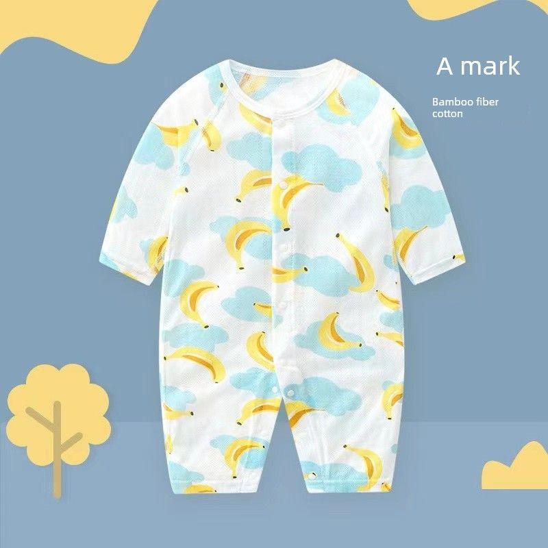 Baby Cotton Thin Bodysuit Summer Infant Air Conditioning Clothes Baby Rompers Modal Long-Sleeved Romper 2242 Long Sleeve Banana 73