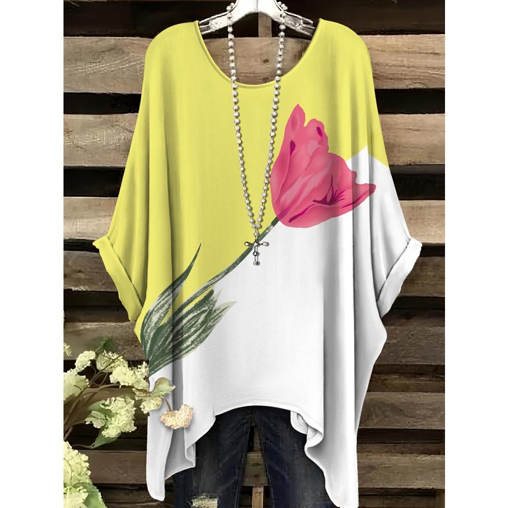 Sommer Elegante Frau Blumenprint Oberteil Vintage Rundhals Damen Kurzarm Y2k Grafik T-Shirt Mode Y2k Kleidung Frau 2025