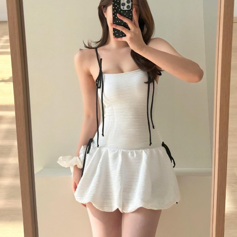 Cute Less Pure Desire Small Fragrance Simple Conservative Skirt Small Chest One-piece Swimsuit Swimsuit