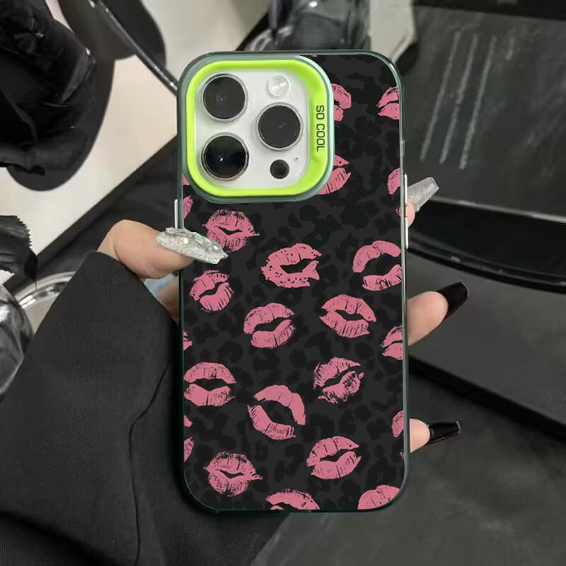 Red Lip Pattern Electroplate Silver IMD Phone Case For iPhone 16 Pro Max 11 12 13 14 15 7 8 Plus X XS XR Shockproof Back Cover