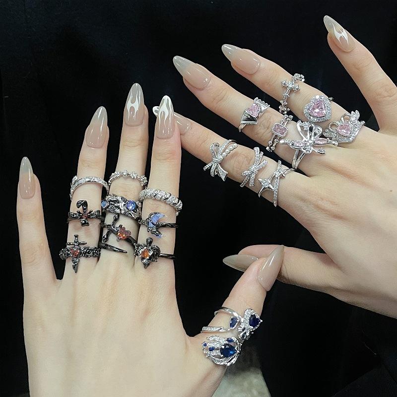 Light Luxury Pink Bow Open Ring Series Cold Wind Advanced Index Finger Ring Niche Design Ring