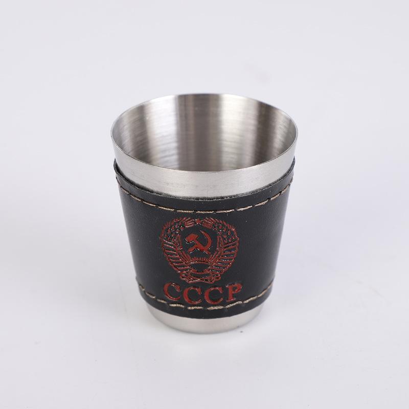 4ks/sada nerezových panáků s koženým pouzdrem Espresso panáky Barové potřeby Nápojový pohár Kempování Domov Restaurace Hrneček