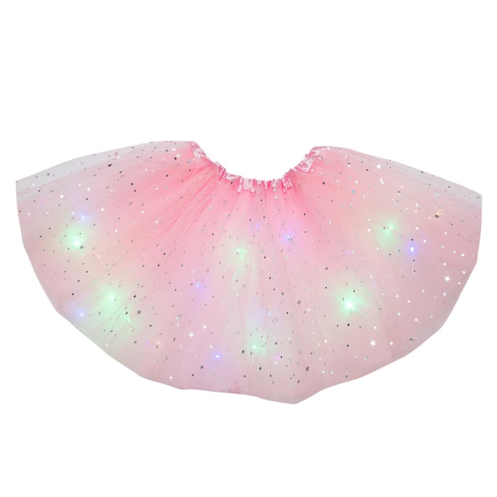 Kids Girls Baby Sequin  Skirt LED Light Up Pettiskirt Ballet Clothes