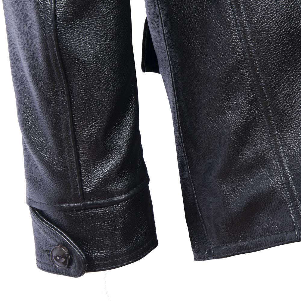 Long Jacket Men Genuine Cow Leather Wind Coat Classic Black Plus Size Jackets Casual Cloths