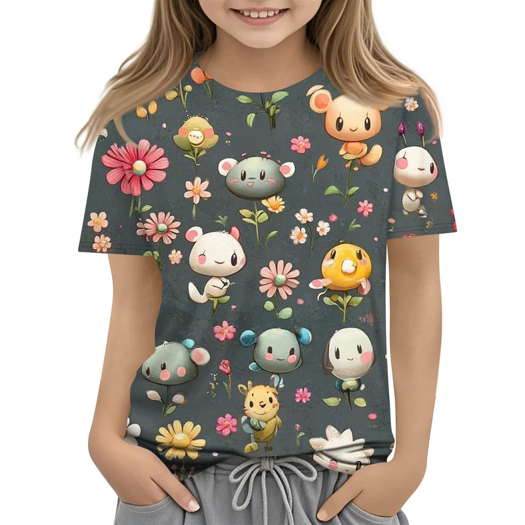 Children's Printed Round Neck Short Sleeved Casual T-shirt
