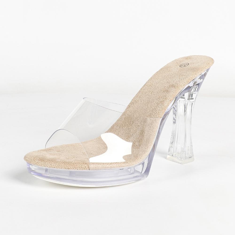 Korean Style Runway Model Slippers Flat Block Heel Sexy Transparent Platform High Heel Summer Women Footwear LFD-198711-7